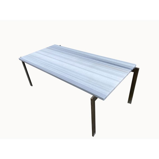 Vintage turquoise marmeren en geborsteld stalen salontafel, 1970