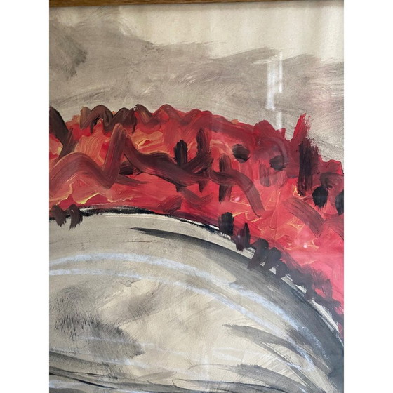 Image 1 of Vintage tekening in natuurlijk eikenhout van Houtskool en Gouache Jean Poulain, 1939