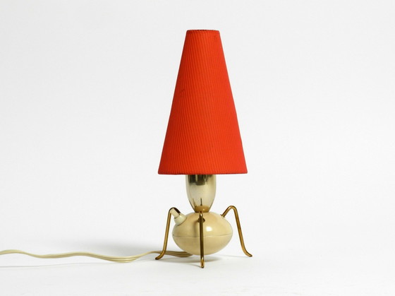 Image 1 of Prachtige Zeer Zeldzame Originele Mid Century Moderne Messing Driepoot Tafellamp