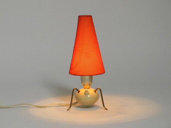 Image 1 of Prachtige Zeer Zeldzame Originele Mid Century Moderne Messing Driepoot Tafellamp