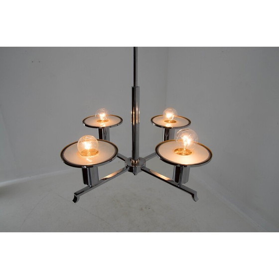 Image 1 of Vintage functionalistische kroonluchter in chroom en glas, jaren 1930