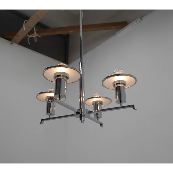 Image 1 of Vintage functionalistische kroonluchter in chroom en glas, jaren 1930