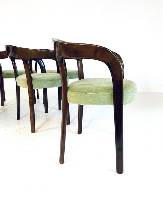 Image 1 of 6X Italiaanse Mahonie & Velvet Eetkamerstoelen