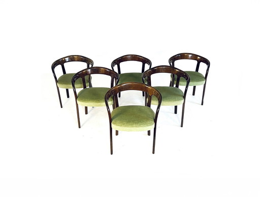 6X Italiaanse Mahonie & Velvet Eetkamerstoelen