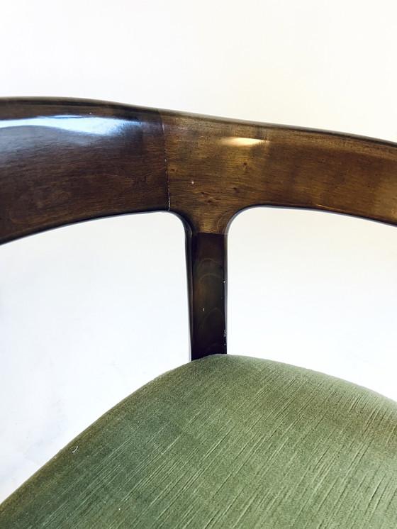 Image 1 of 6X Italiaanse Mahonie & Velvet Eetkamerstoelen