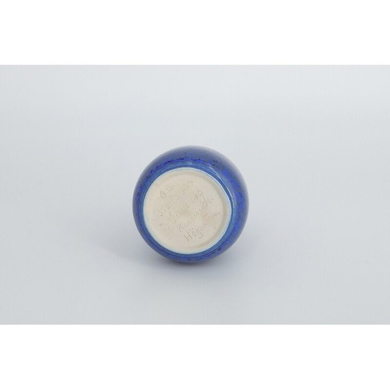 Image 1 of Set van 3 vintage blauw steengoed vazen door Gunnar Borg voor Gunnars Keramik Höganäs, Zweden 1960