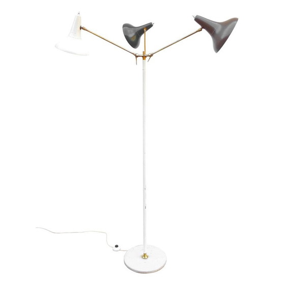 Image 1 of Vintage drie-armige vloerlamp in aluminium marmer van Stilnovo, 1950