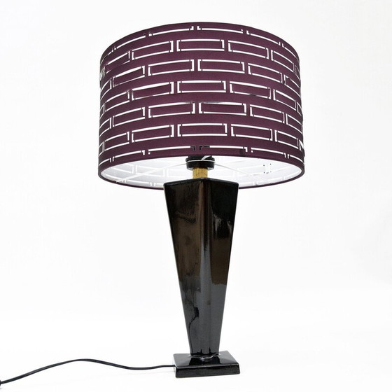 Image 1 of Vintage Hollywood Regency tafellamp met opengewerkte lampenkap, België 1970