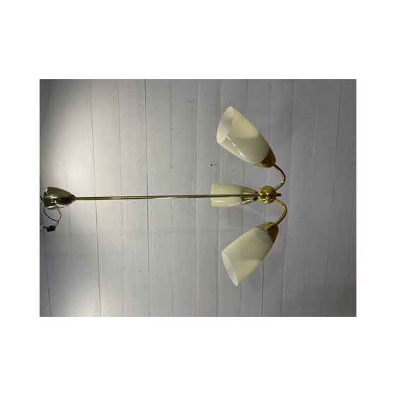 Image 1 of Vintage Art Deco kroonluchter van messing en geel glas