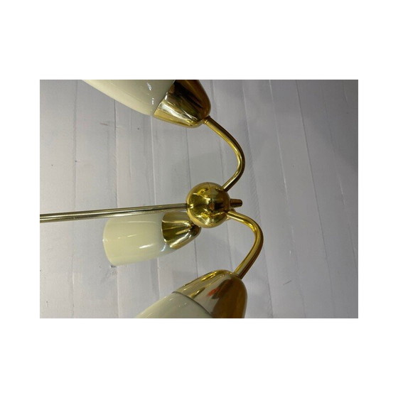 Image 1 of Vintage Art Deco kroonluchter van messing en geel glas