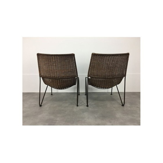 Image 1 of Paar vintage rotan en staaldraad fauteuils van Frederick Weinberg