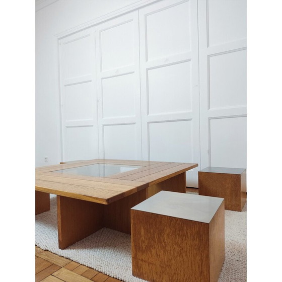 Image 1 of Vintage salontafel met 4 kubusvormige zitplaatsen van Tecno, 1970