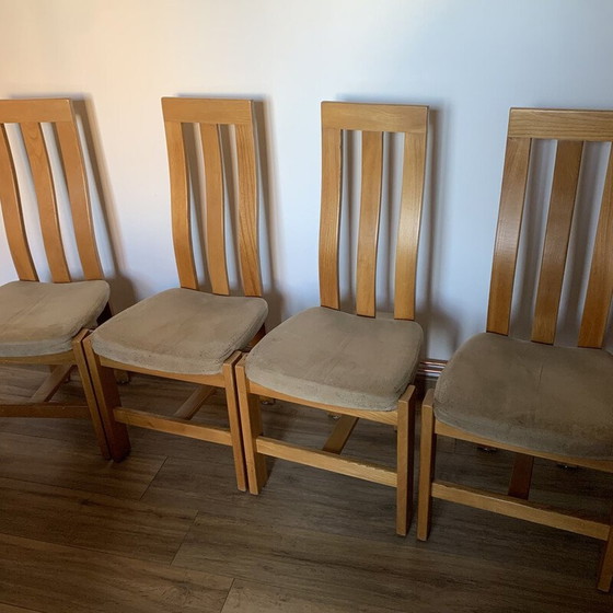 Image 1 of Set van 4 vintage stoelen in massief iepenhout en alcantara voor Regain, 1980