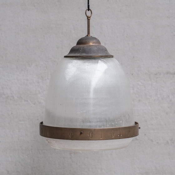 Image 1 of Vintage hanglamp van glas en messing, Frankrijk 1950