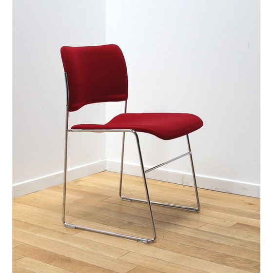 Image 1 of Set van 16 vintage "40/4" stoelen van verchroomd metaal en rode wol, door David Rowland voor Howe