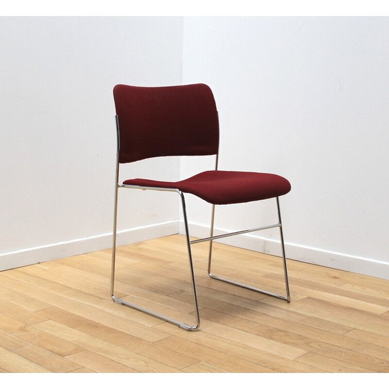 Image 1 of Set van 16 vintage "40/4" stoelen van verchroomd metaal en rode wol, door David Rowland voor Howe