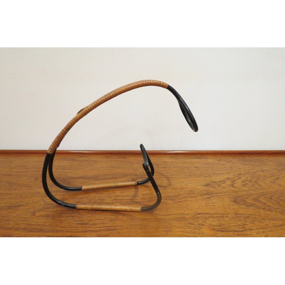 Image 1 of Vintage metalen en rotan flessenhouder van Laurids Lonborg, 1960