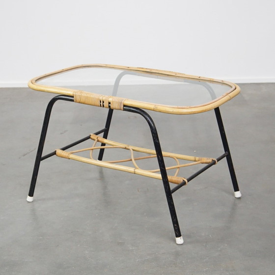 Image 1 of Vintage Rotan Salontafel Met Glazen Tafelblad