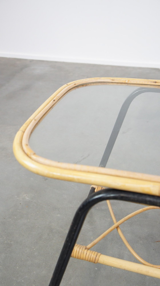 Image 1 of Vintage Rotan Salontafel Met Glazen Tafelblad
