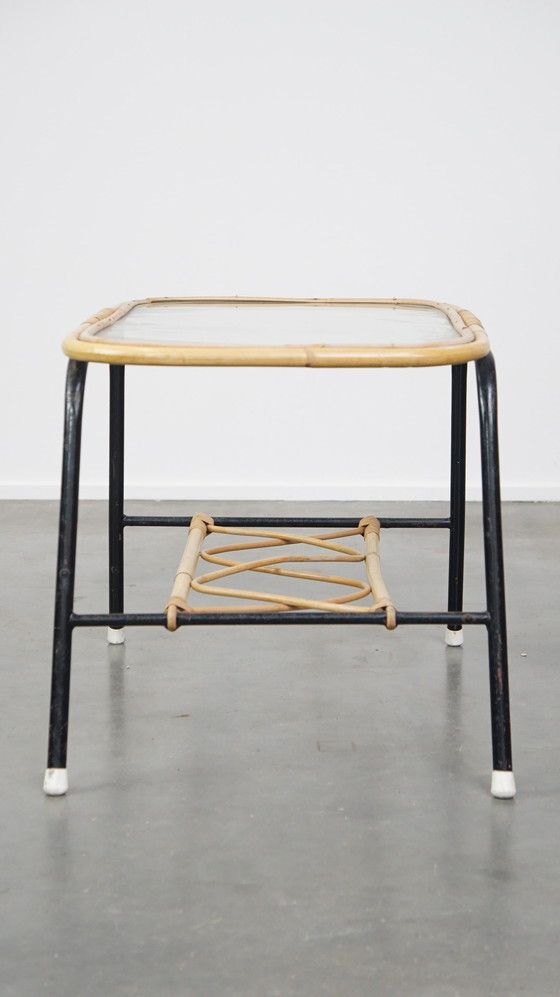 Image 1 of Vintage Rotan Salontafel Met Glazen Tafelblad