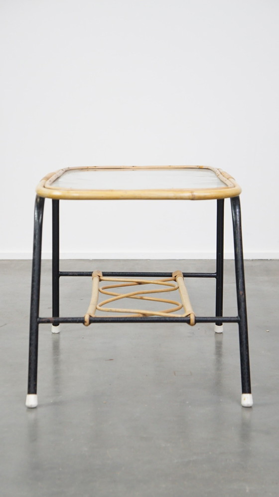 Image 1 of Vintage Rotan Salontafel Met Glazen Tafelblad