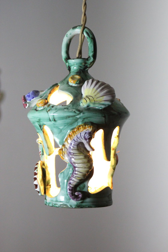 Image 1 of Oude keramische zeevruchten lantaarn uit Vietri Sul Mare, Italië