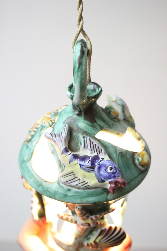 Image 1 of Oude keramische zeevruchten lantaarn uit Vietri Sul Mare, Italië