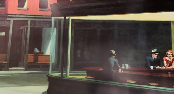 Image 1 of Edward Hopper. Nighthawks 1942 (Olieverf Op Doek). Xxl Formaat 161X 100Cm. Gesigneerd In De Plaat.