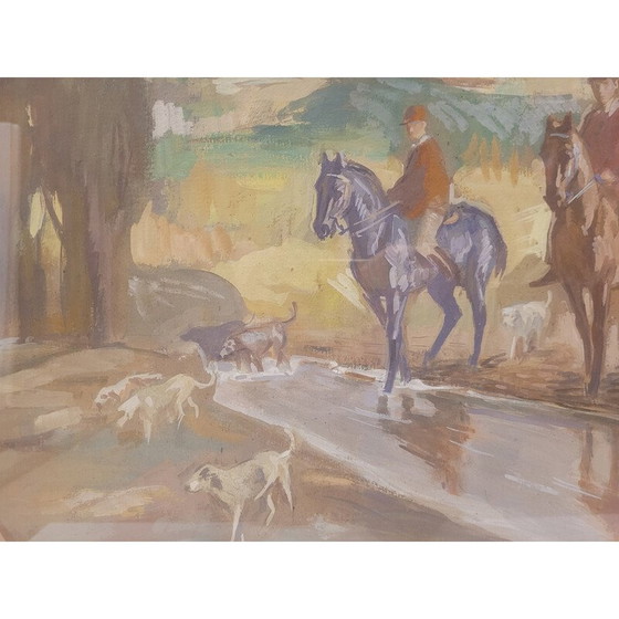 Image 1 of Vintage schilderij "Día de caza" van Pedro Mozos