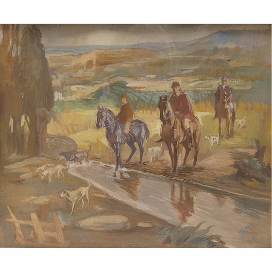 Image 1 of Vintage schilderij "Día de caza" van Pedro Mozos