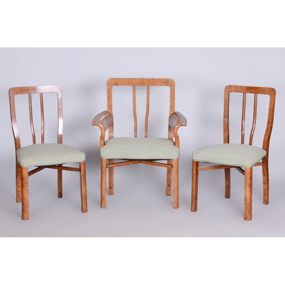 Image 1 of Set van 3 vintage Art Deco fauteuils in beukenfineer, Tsjecho-Slowakije 1930
