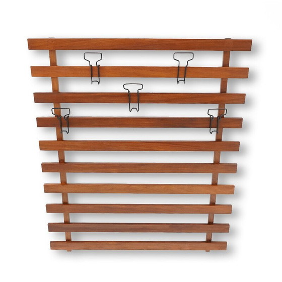 Image 1 of Vintage massief houten en metalen hanger met verstelbare haken, Italië 1960