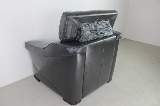 Image 1 of Himolla fauteuil echt leer houten poten antraciet relaxfauteuil met radio.