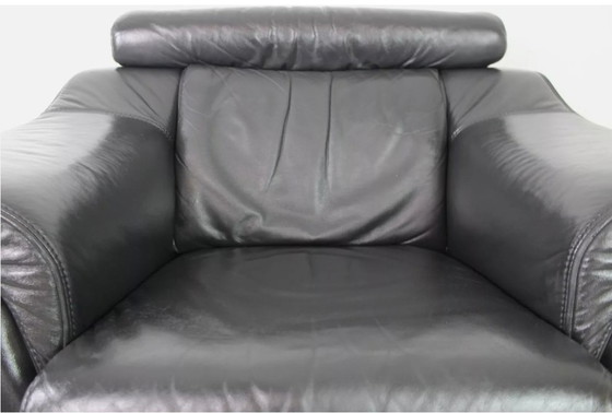 Image 1 of Himolla fauteuil echt leer houten poten antraciet relaxfauteuil met radio.