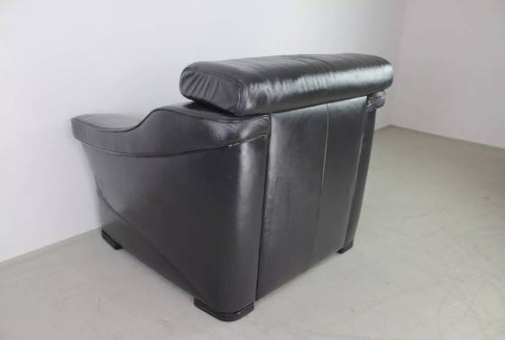 Image 1 of Himolla fauteuil echt leer houten poten antraciet relaxfauteuil met radio.