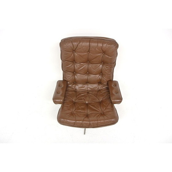 Image 1 of Vintage Scandinavische draaibare leren fauteuil, Zweden 1970
