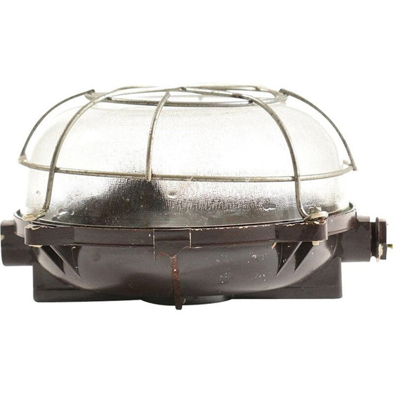 Image 1 of Vintage wandlamp van bakeliet, glas en metalen kooi, Tsjecho-Slowakije 1950