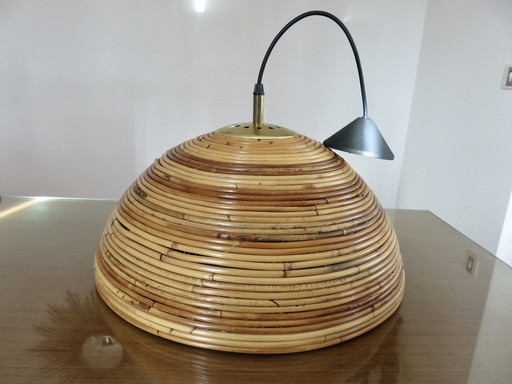 Grote hanglamp, Era Bonacina, Gabriella Crespi 1960 Bamboe, rotan, messing