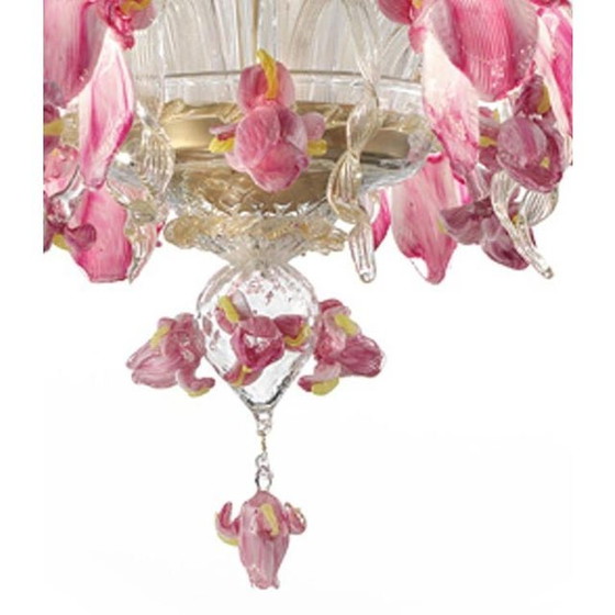 Image 1 of Eigentijdse Venetiaanse Roze Bloemenkroonluchter van Murano-glas