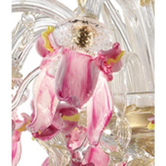 Image 1 of Eigentijdse Venetiaanse Roze Bloemenkroonluchter van Murano-glas