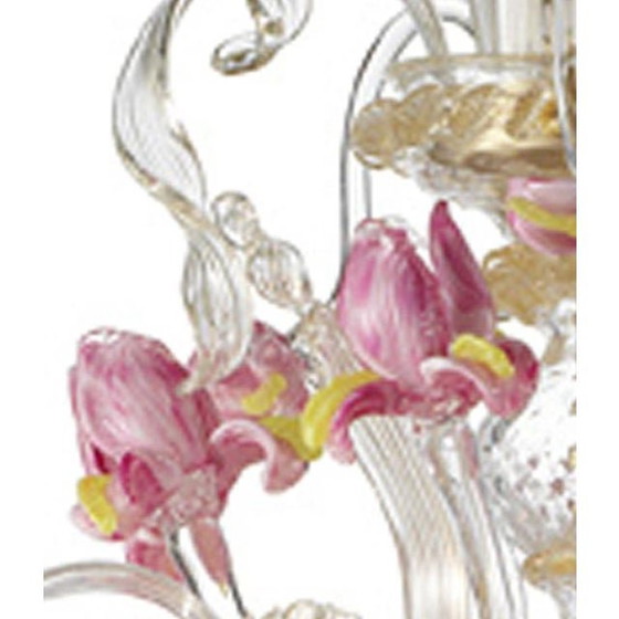 Image 1 of Eigentijdse Venetiaanse Roze Bloemenkroonluchter van Murano-glas