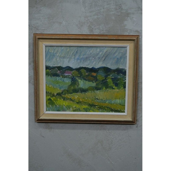 Image 1 of Zweeds vintage landschap olieverf op doek door Knut Lindström, 1954