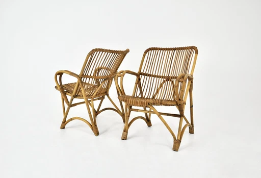 Italiaanse rotan fauteuils, 1960S, set van 2