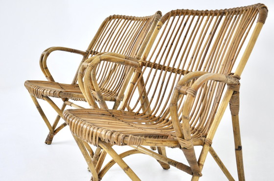 Image 1 of Italiaanse rotan fauteuils, 1960S, set van 2