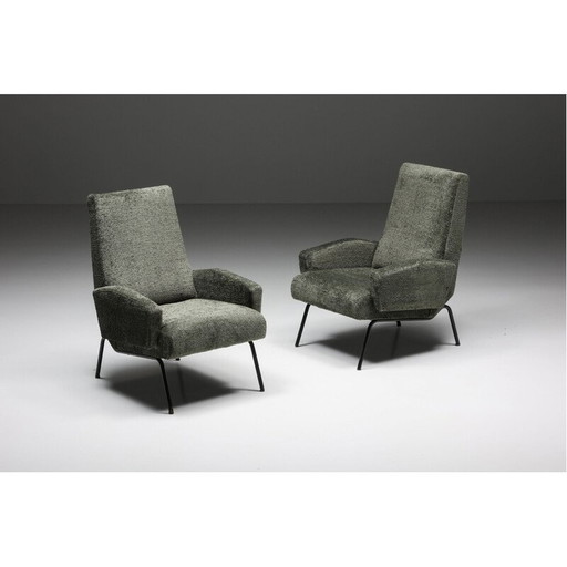 Paar vintage fauteuils in gerecyclede stof, jaren 1950