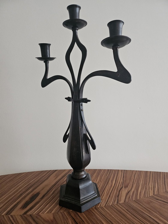 Image 1 of Vintage Art Nouveau Bronzen Kandelaar