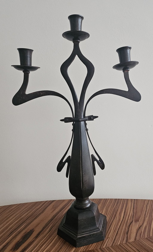 Vintage Art Nouveau Bronzen Kandelaar