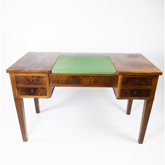 Image 1 of Vintage mahoniehouten bureau met groen vilten blad, 1890