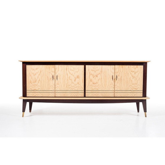 Image 1 of Vintage mahonie en essenhouten dressoir met barkast, Frankrijk 1950