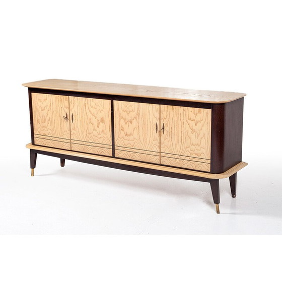 Image 1 of Vintage mahonie en essenhouten dressoir met barkast, Frankrijk 1950